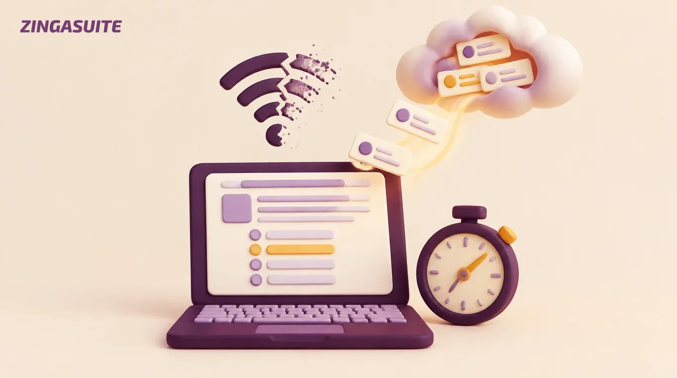 A laptop keeps saving answers to a cloud while its Wi-Fi signal fades