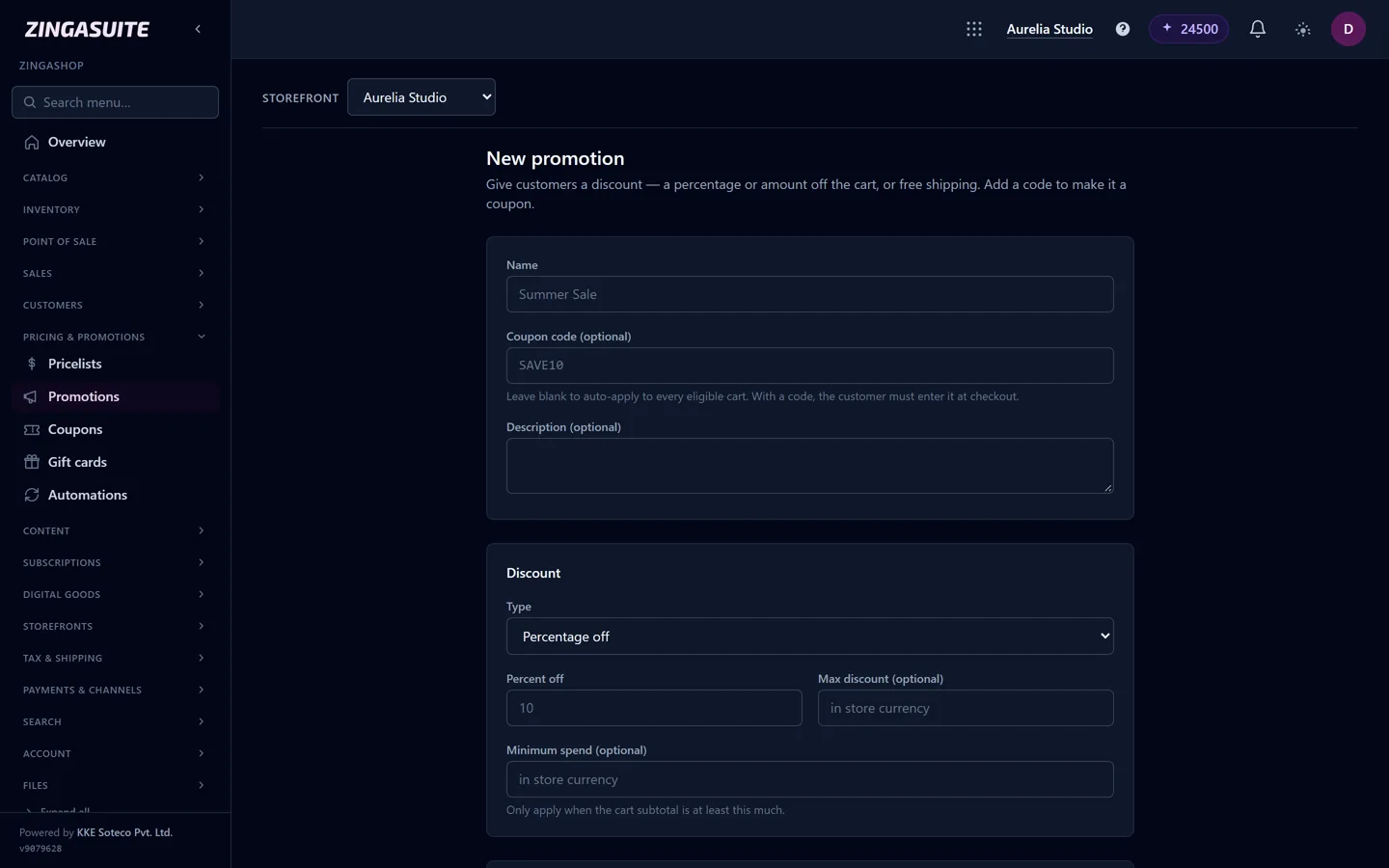 Building a promotion in ZingaShop