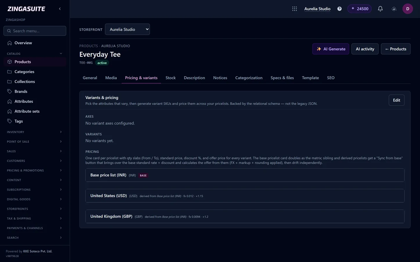 The ZingaShop product editor