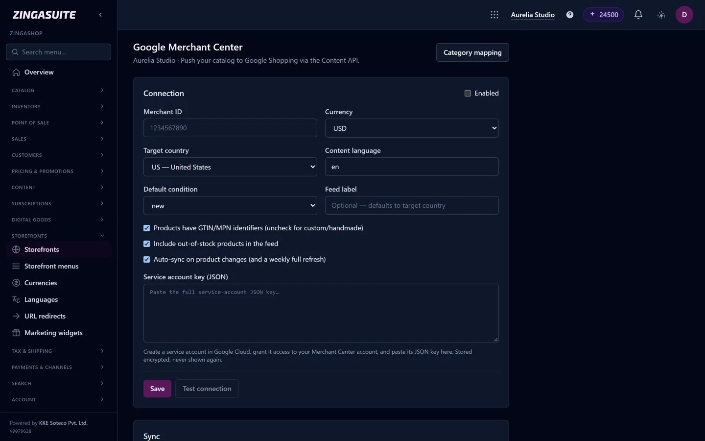 Google Merchant Center connection in ZingaShop