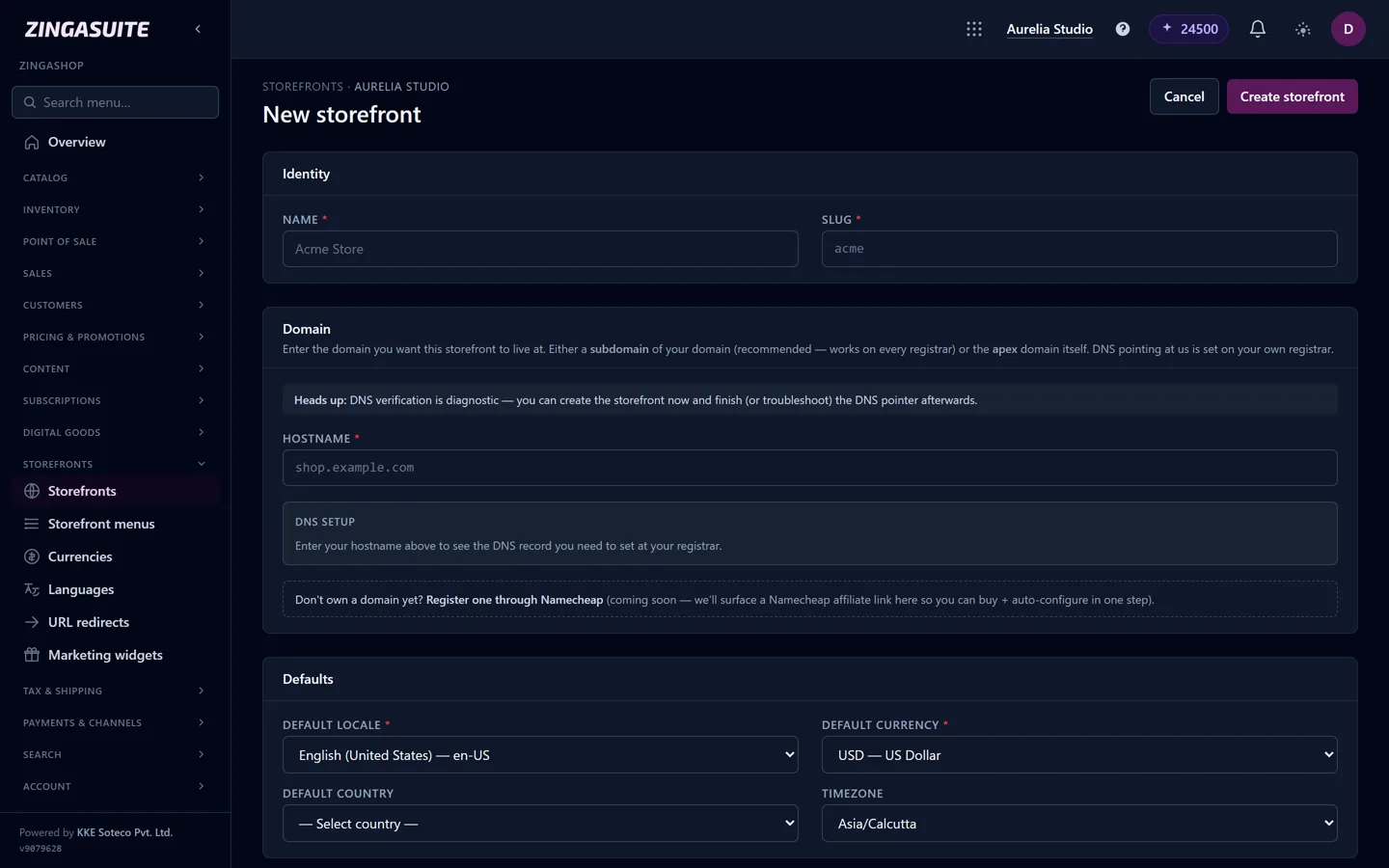 Creating a new storefront in ZingaShop