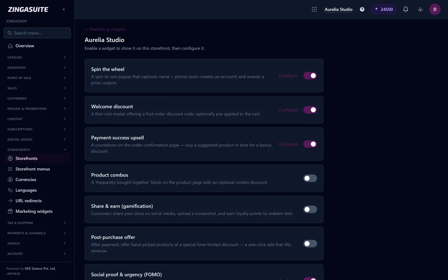 ZingaShop marketing widgets
